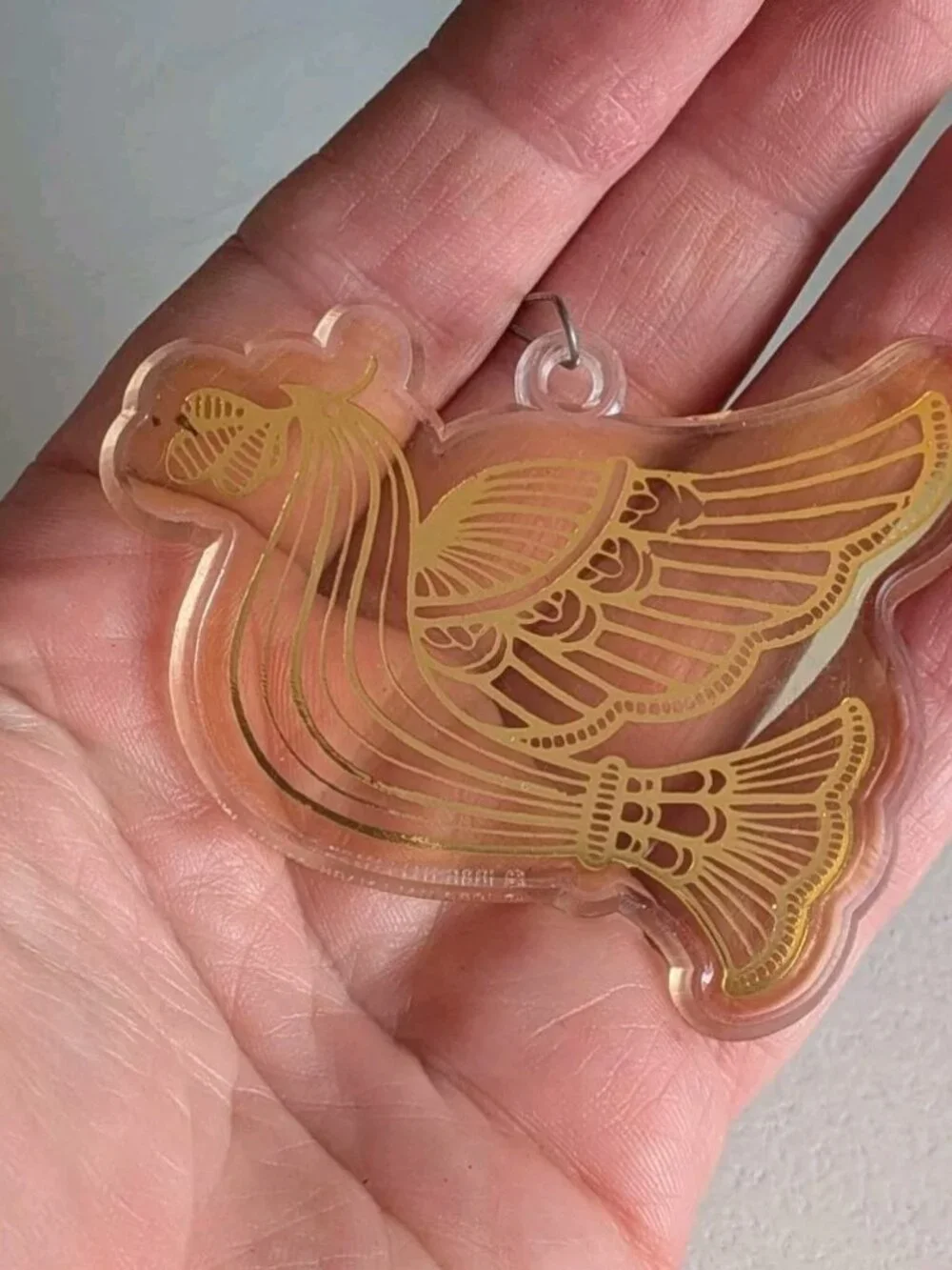 Vintage Acrylic Christmas Ornament Depicting a Stylized Art Deco Turtle Dove